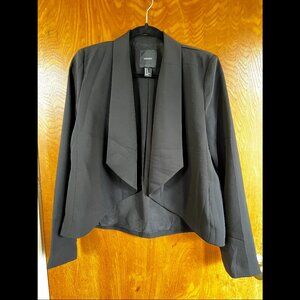 Open-Front Blazer with Asymmetrical Hem and Shoulder Pads